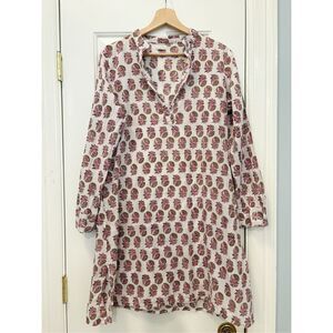Livro Floral Dress Block Print Size M 100% Cotton Popover V neck
